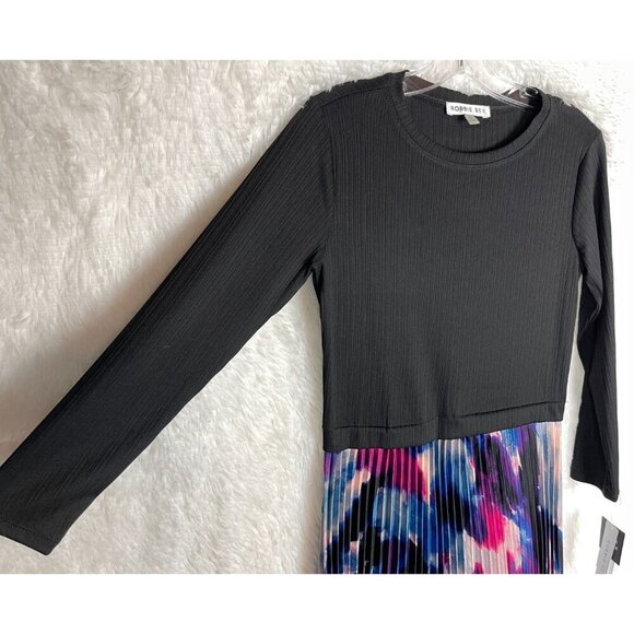 NWT Robbie Bee Petite Small Dress Black Ribbed Top Blue Purple Watercolor Bottom - Picture 2 of 8